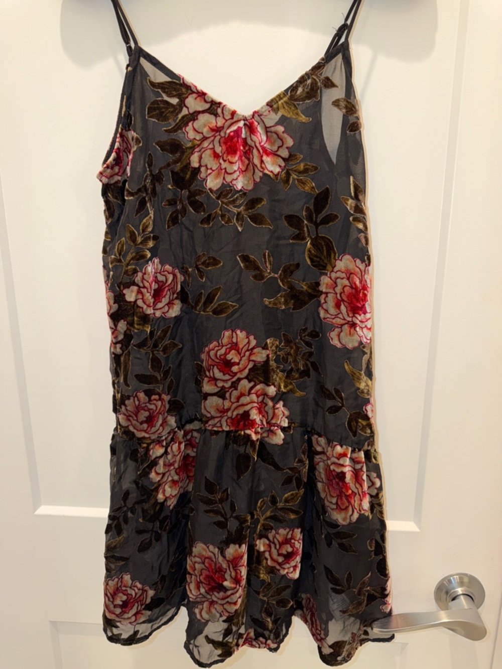 American Eagle Outfitters Black Slip Dress with Rose Floral Burnout